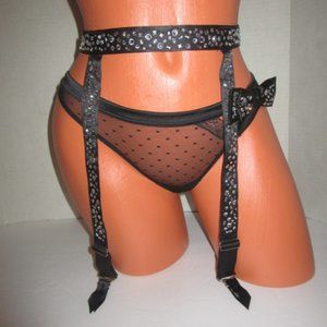 $60 VICTORIA'S  SECRET RHINESTONE GARTER BELT THONG SET ~ XS
